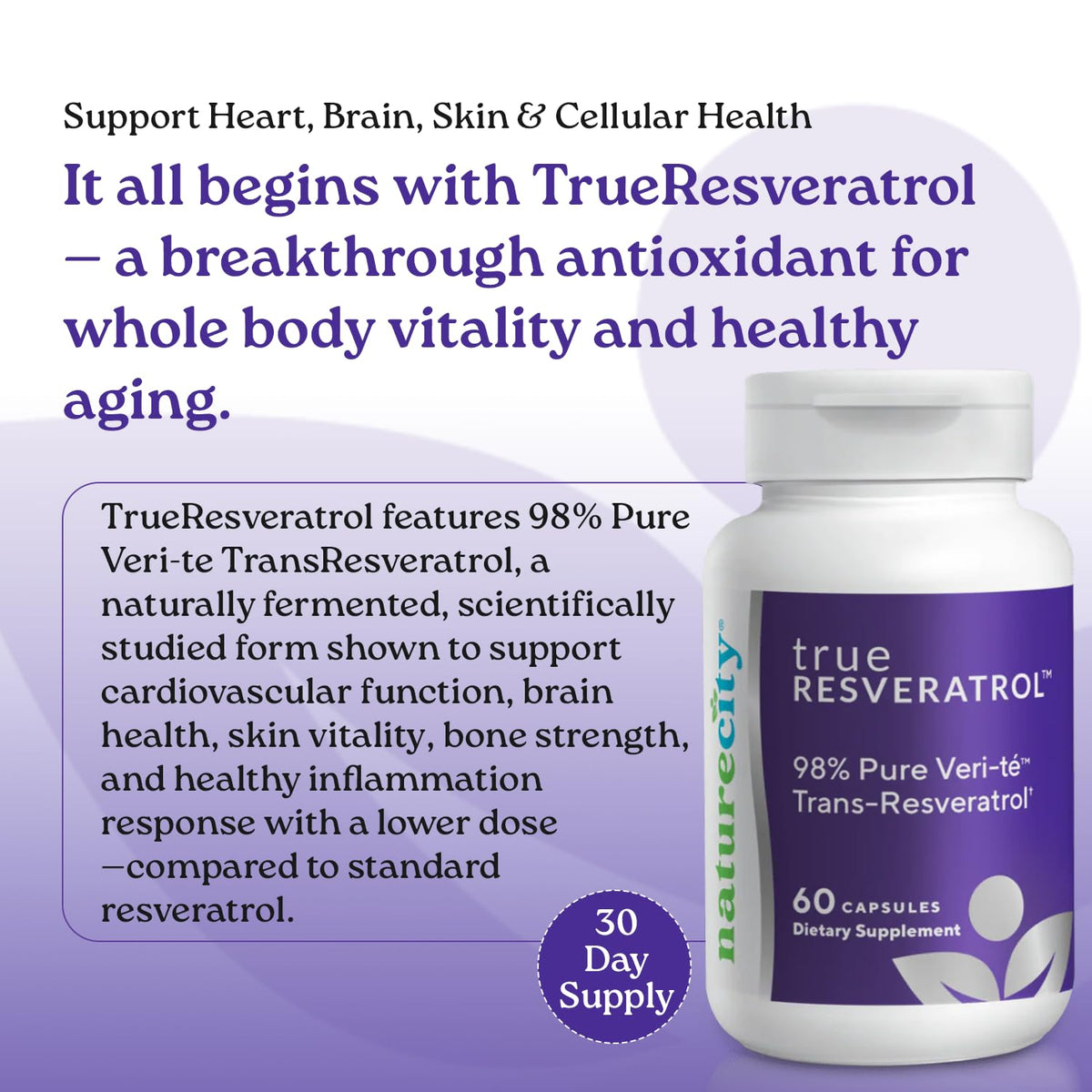 NatureCity TrueResveratrol 75mg capsules avec étiquette