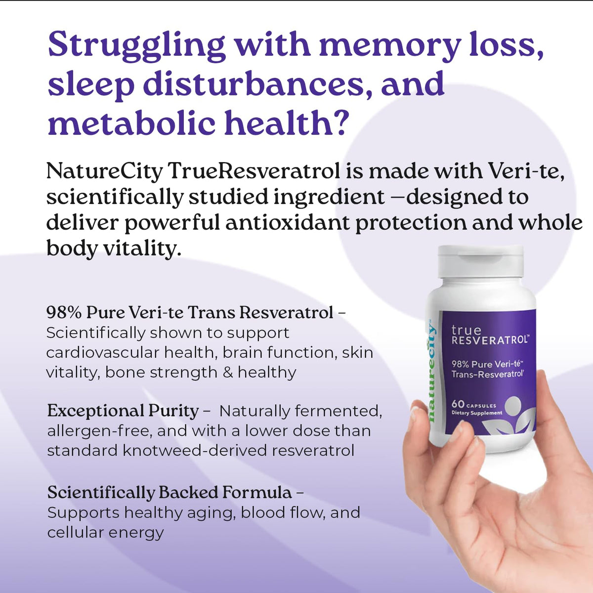 NatureCity TrueResveratrol 75mg capsules ouvertes montrant le contenu