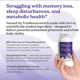 NatureCity TrueResveratrol 75mg capsules ouvertes montrant le contenu