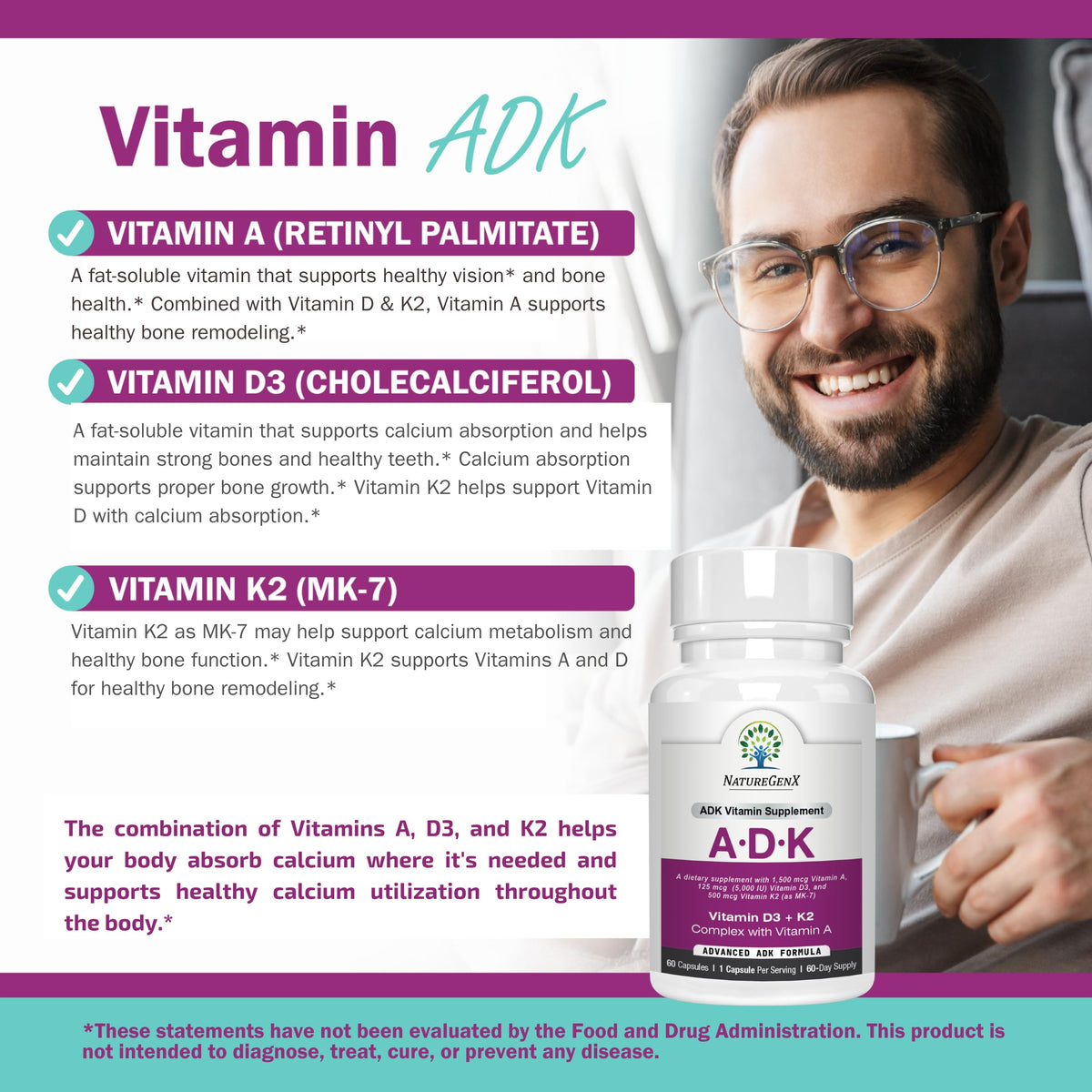 NatureGenX ADK 120 capsules étiquetées