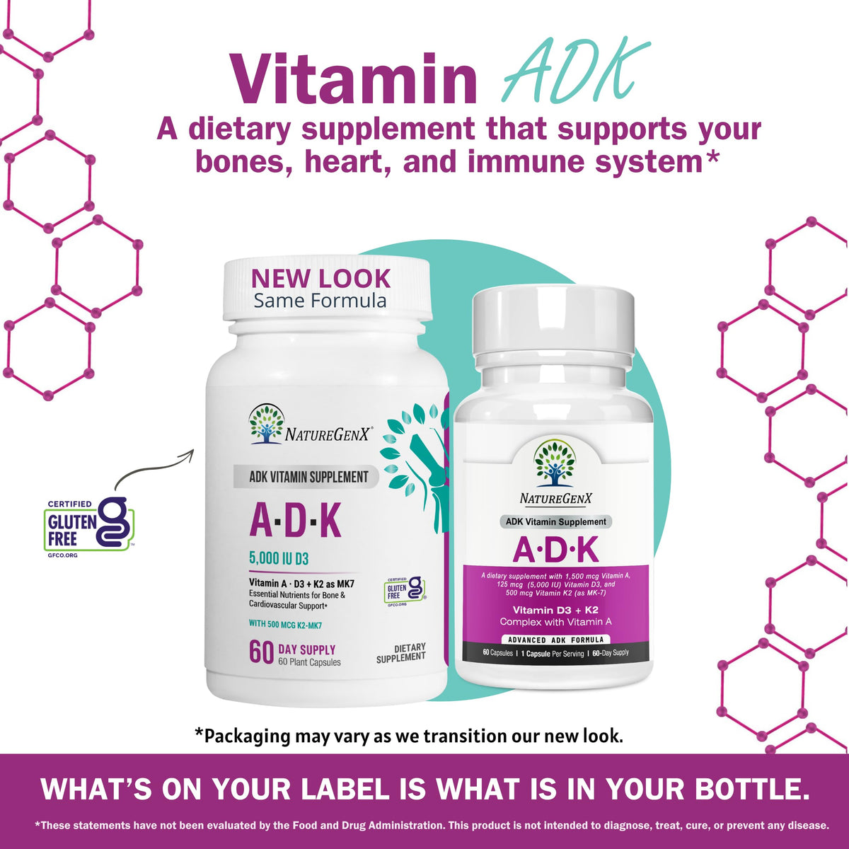 NatureGenX ADK capsules à côté d'un verre d'eau