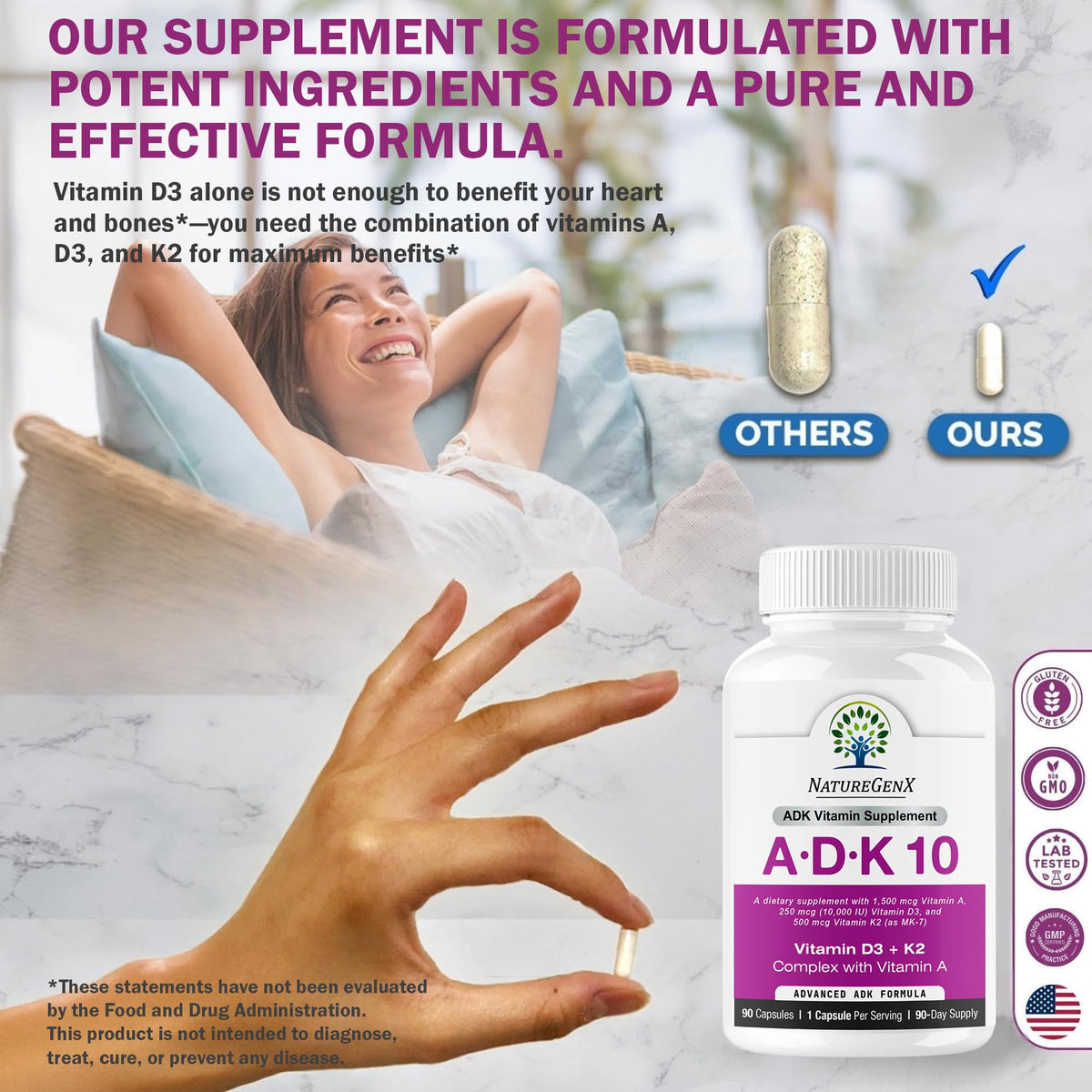 NatureGenX ADK10 flacon avec capsules sur fond neutre