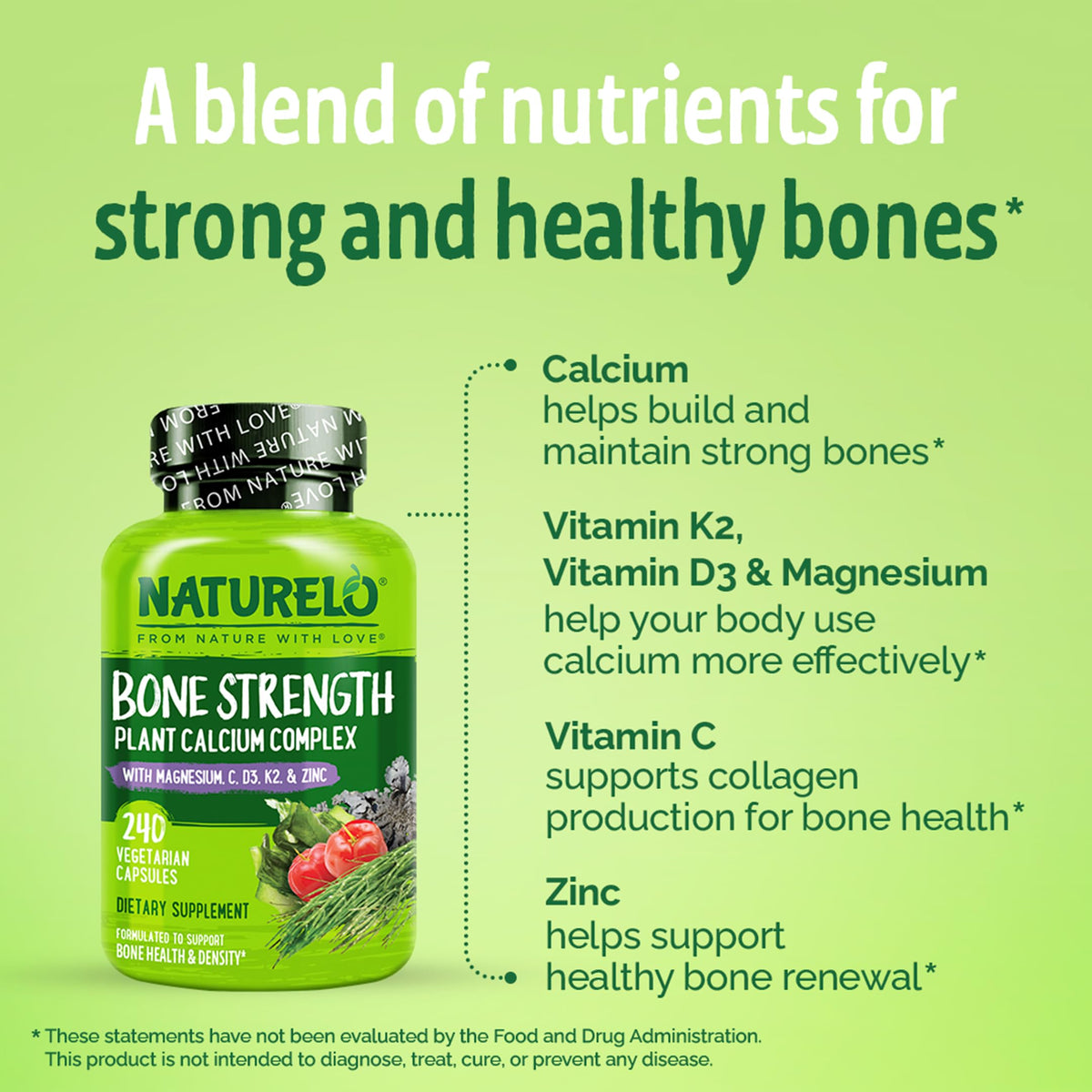 NATURELO 240 capsules calcium sur fond blanc