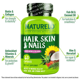 NATURELO Capsules de collagène et biotine pour cheveux, peau et ongles