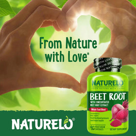 NATURELO Complément Alimentaire Betterave 90 Capsules à côté d'un verre d'eau