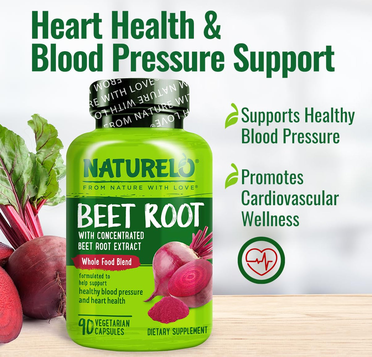 NATURELO Complément Alimentaire Betterave 90 Capsules avec étiquette