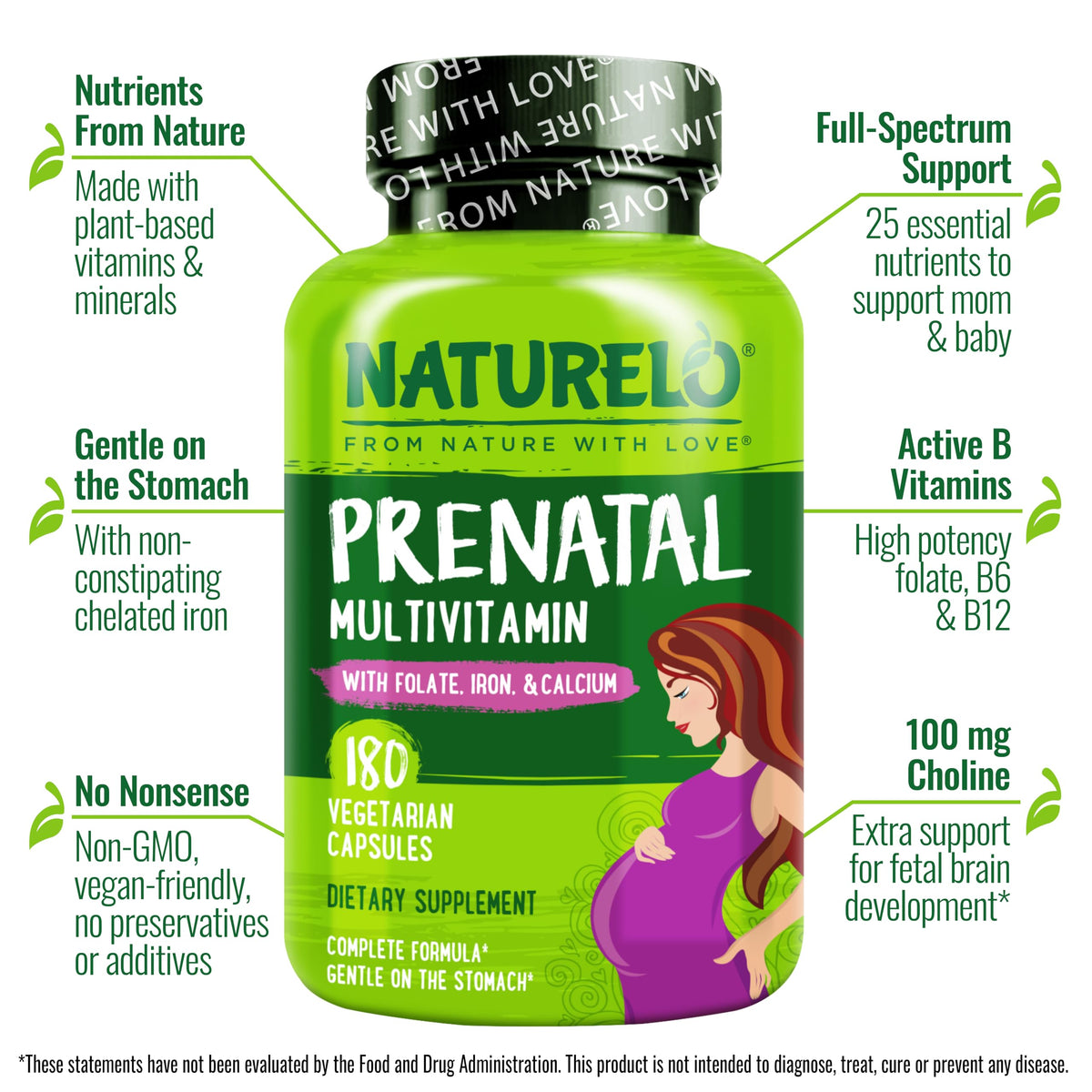 NATURELO Complément Alimentaire Prénatal 180 capsules avec étiquette