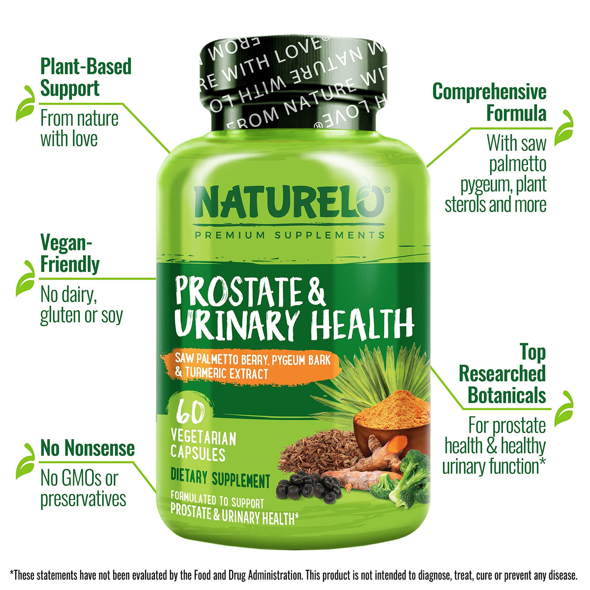NATURELO Complément Alimentaire Prostate - flacon et capsules
