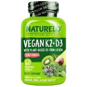 NATURELO Complément Alimentaire Vegan D3 K2 60 Capsules vue de face