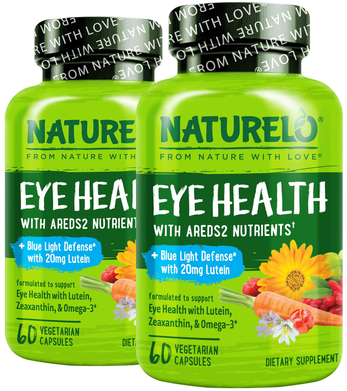 NATURELO Compléments Alimentaires pour les Yeux, 60 gélules vegan en emballage