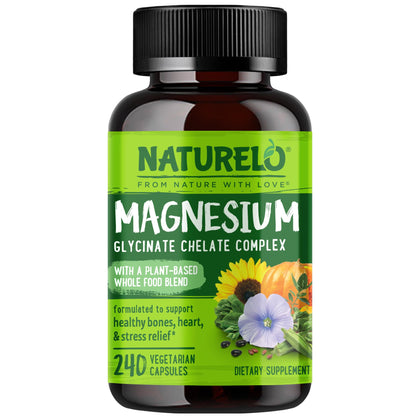 NATURELO Complexe de Glycinate de Magnésium 200 mg - 240 Capsules vue de face