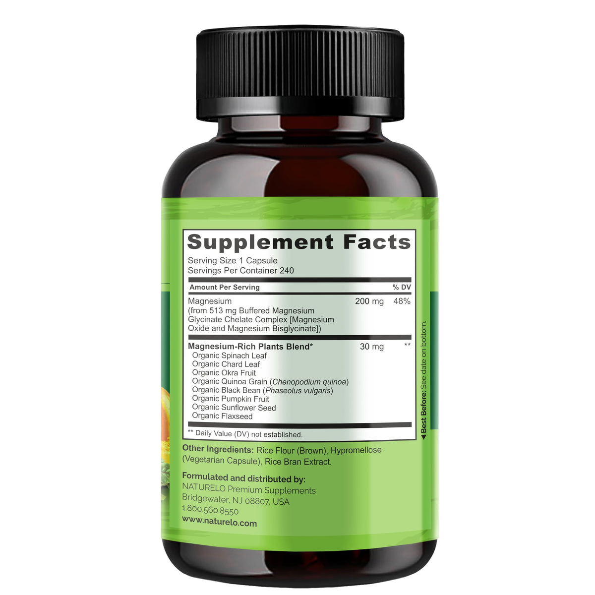 NATURELO Complexe de Glycinate de Magnésium 200 mg capsules ouvertes