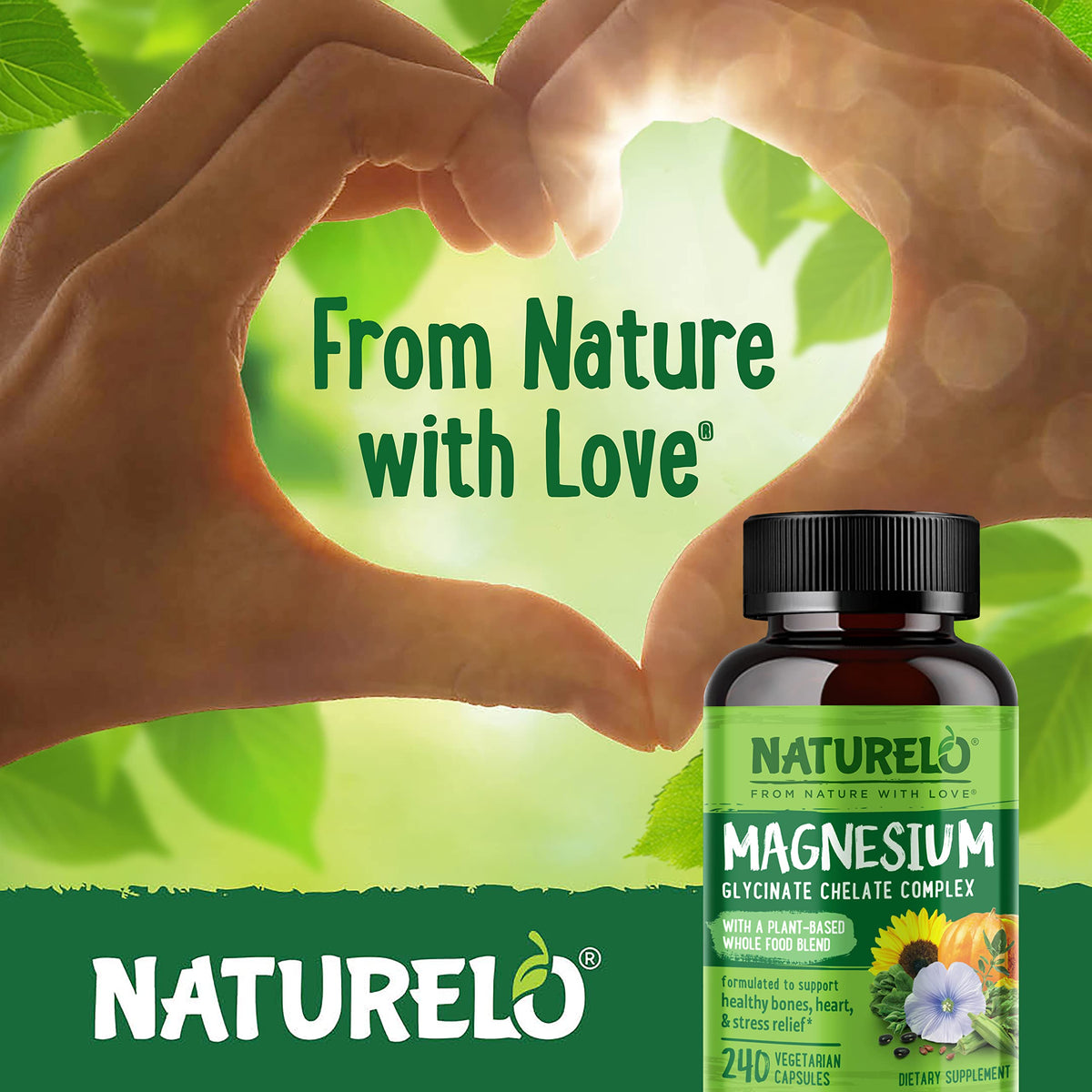 NATURELO Complexe de Glycinate de Magnésium 240 Capsules avec des ingrédients naturels