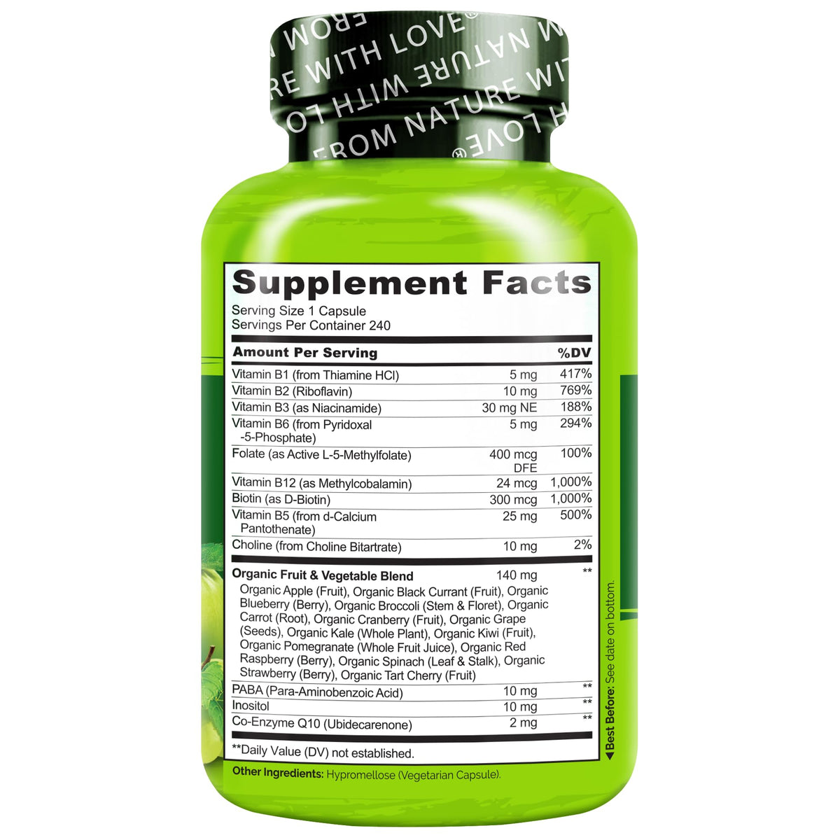 NATURELO complexe de vitamines B 240 gélules sur une table