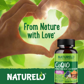 NATURELO CoQ10 120 gélules végétariennes à côté d'un verre d'eau