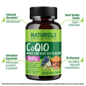 NATURELO CoQ10 120 gélules végétariennes avec flacon ouvert