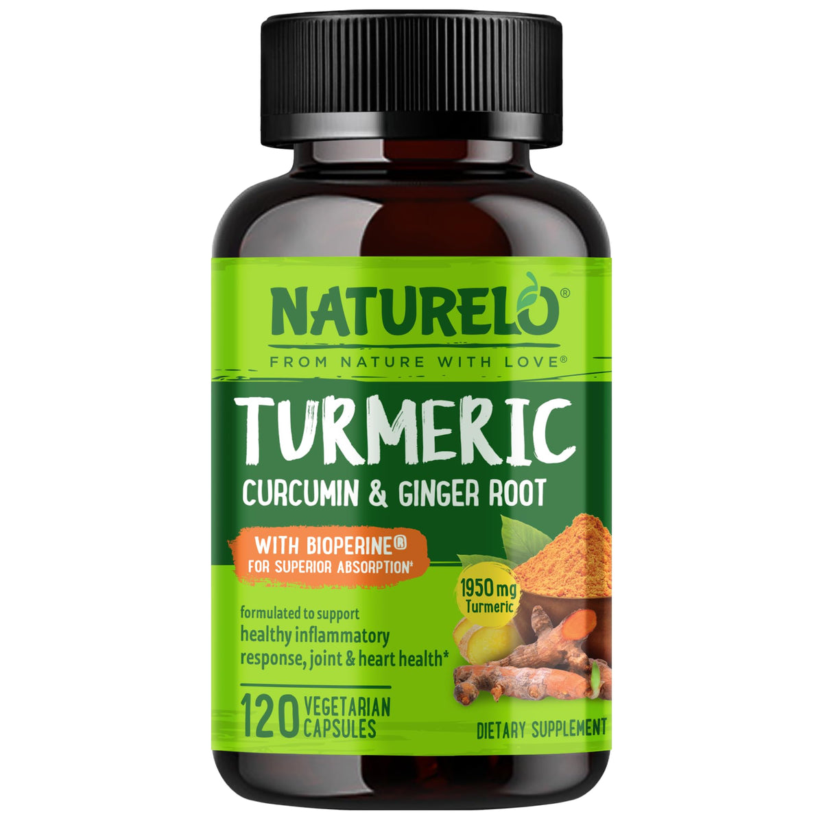 NATURELO Curcuma Bio 120 capsules végétales, vue avant