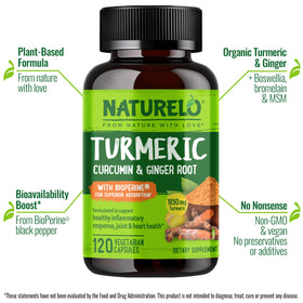 NATURELO Curcuma Bio, capsules végétales à l'intérieur du flacon
