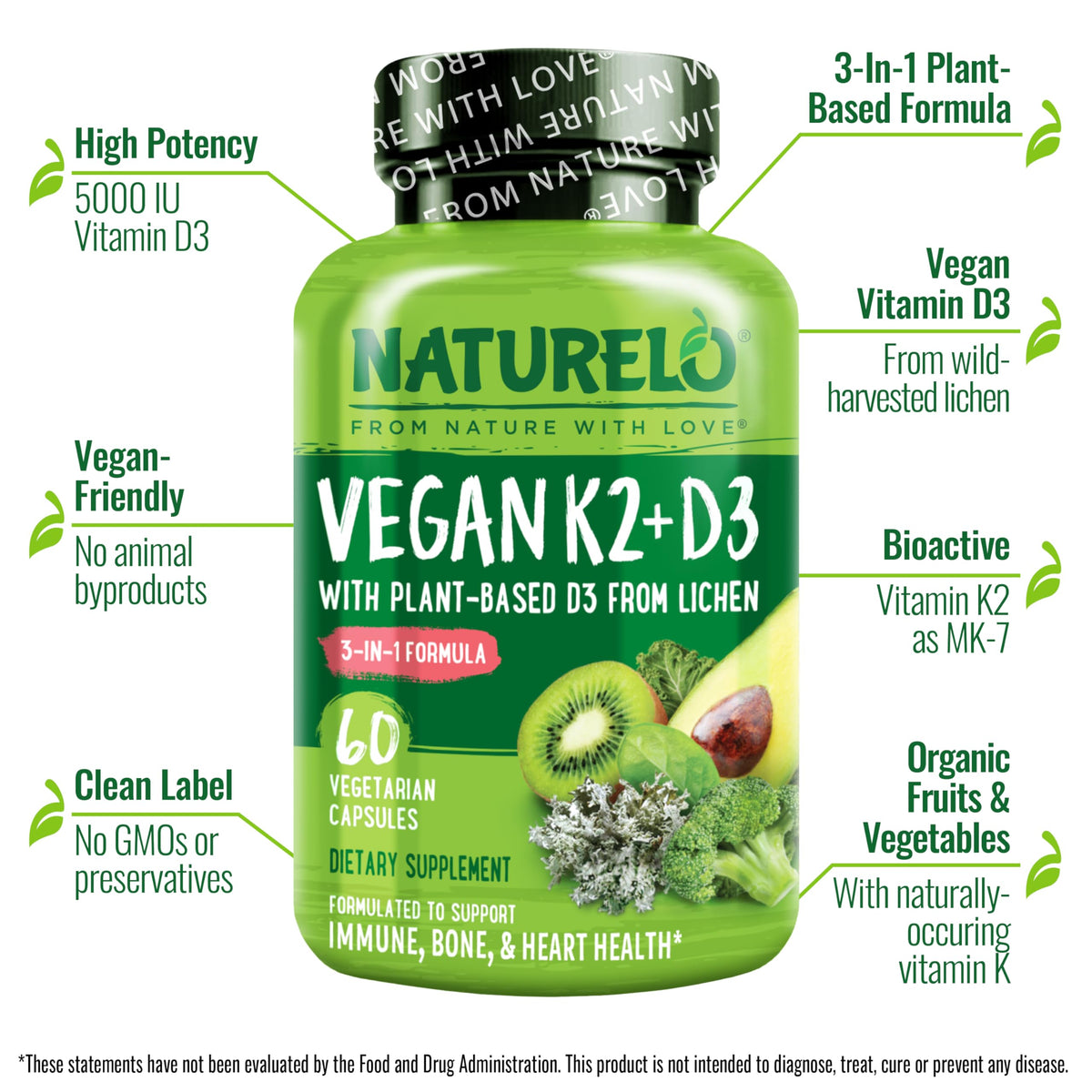 NATURELO D3 K2 contenant 60 capsules végétales