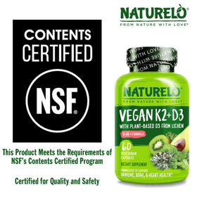 NATURELO D3 K2 Vegan avec description des ingrédients