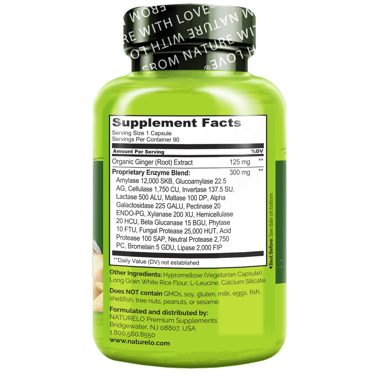 NATURELO Enzymes daily, capsules végétales sur une surface blanche