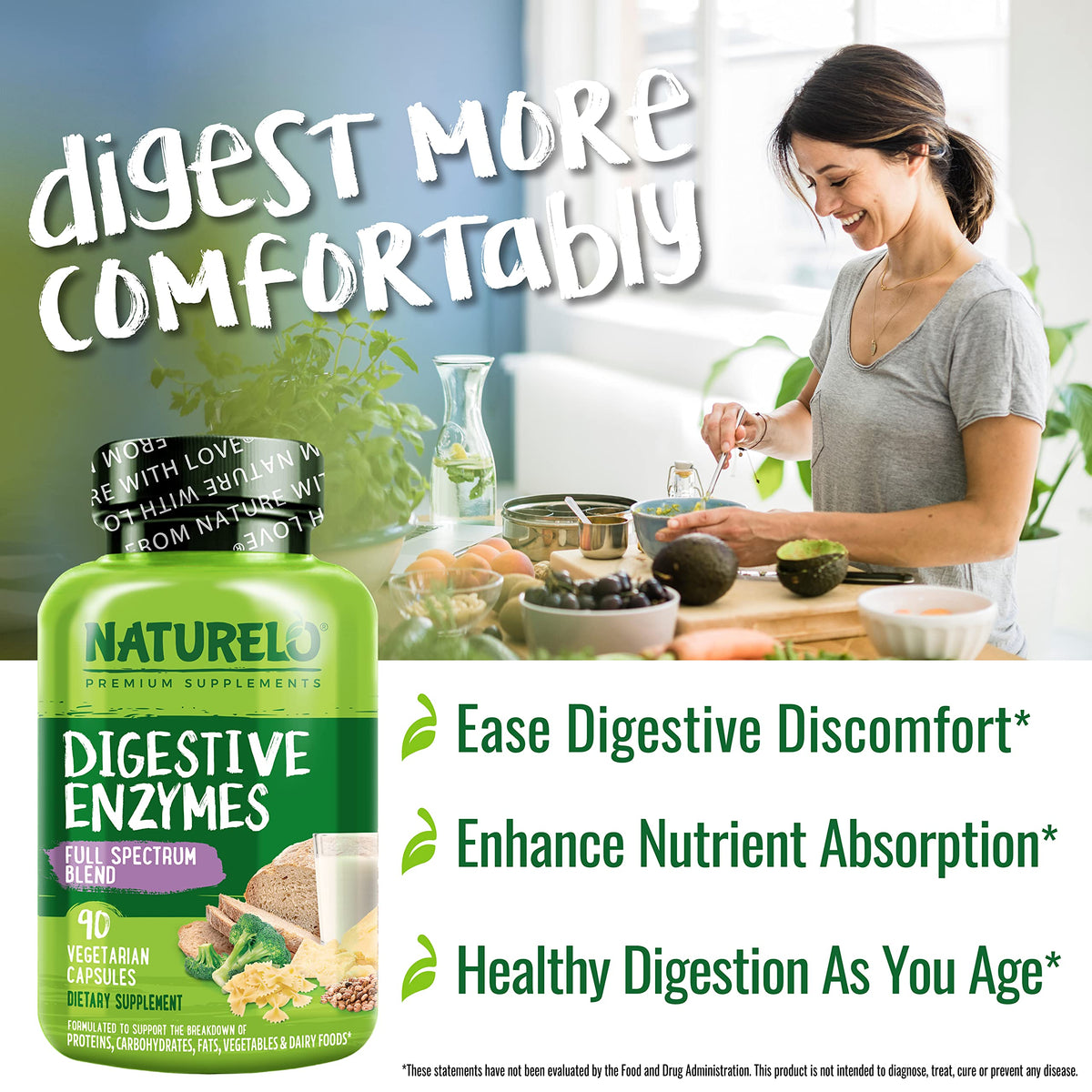 NATURELO Enzymes daily Vegan 90 Capsules avec une main