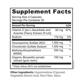NATURELO Glucosamine Chondroitin MSM 1200 mg côté de l'emballage