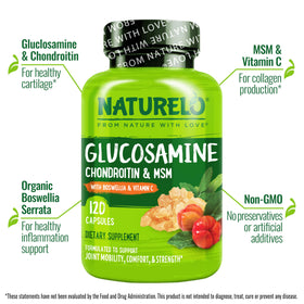 NATURELO Glucosamine Chondroitin MSM, étiquette et informations