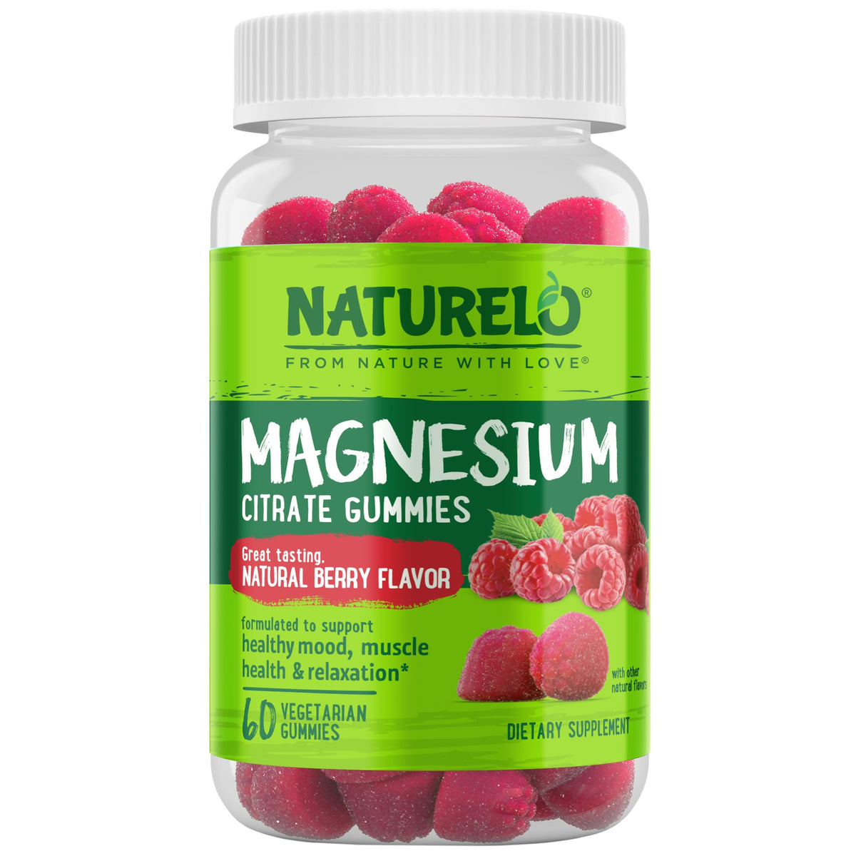 NATURELO Gummies de Magnésium Citrate pot de 60 gummies saveur baie