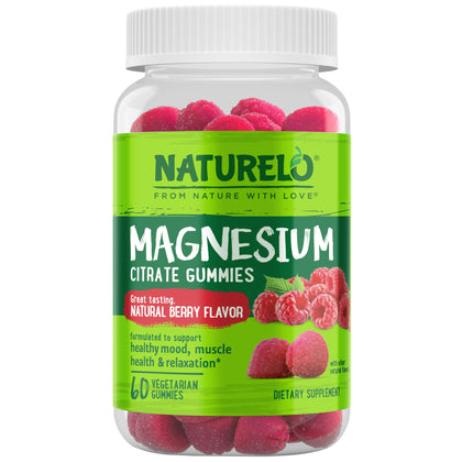 NATURELO Gummies de Magnésium Citrate pot de 60 gummies saveur baie