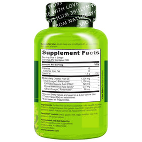 NATURELO Huile de Poisson Omega 3 Burpless 1100mg 180 Gélules et boîte