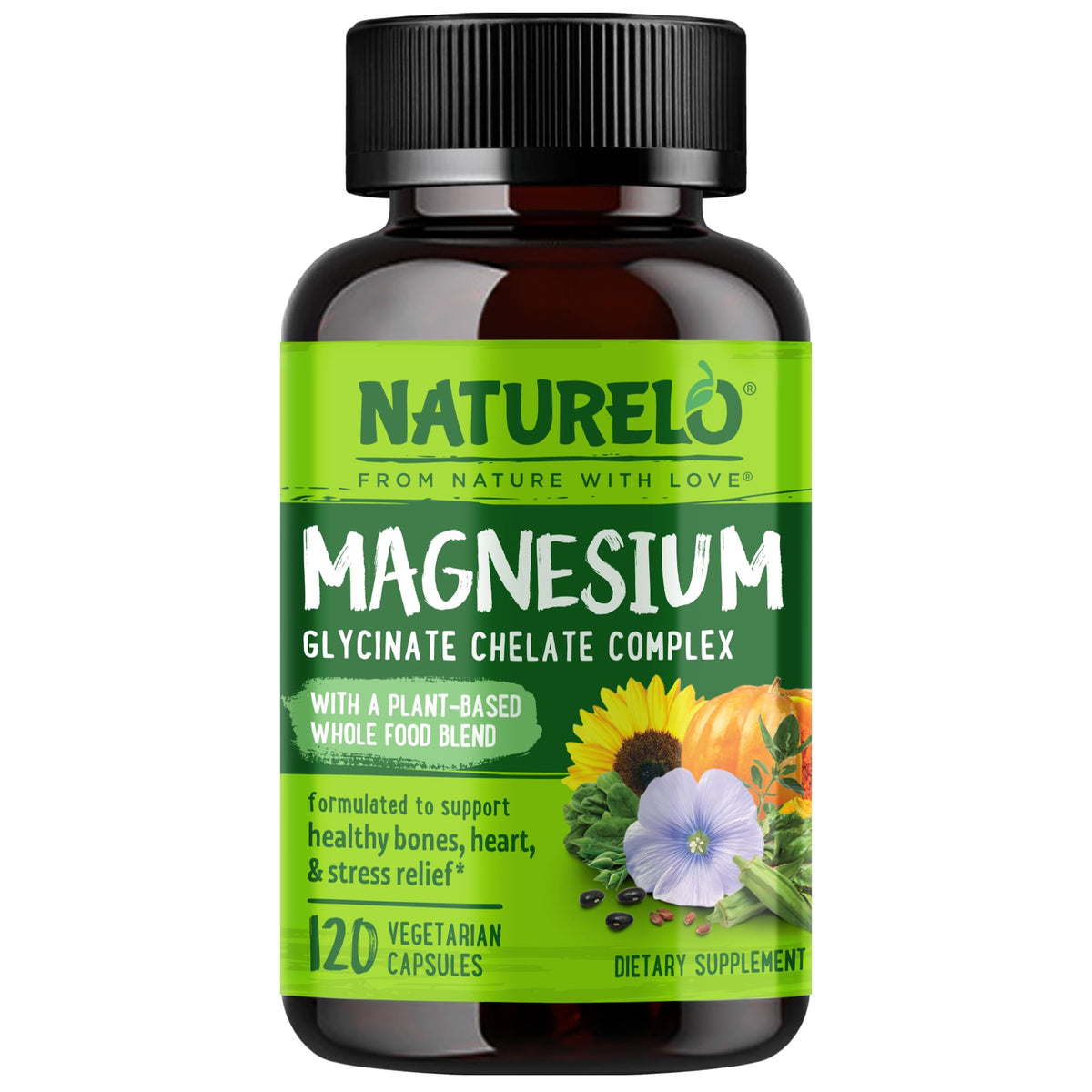 NATURELO Magnésium Glycinate Chelate 200 mg 120 capsules vue de face