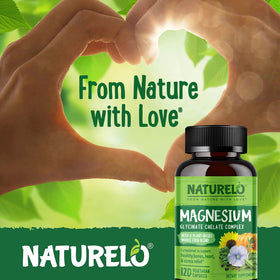 NATURELO Magnésium Glycinate Chelate 200 mg capsules avec des ingrédients naturels