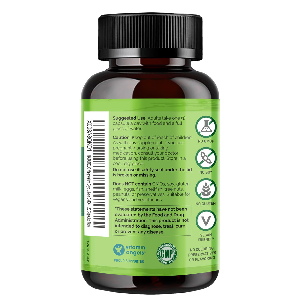 NATURELO Magnésium Glycinate Chelate 200 mg capsules en gros plan