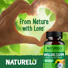 NATURELO Magnésium Glycinate Chelate 200 mg capsules sur une table