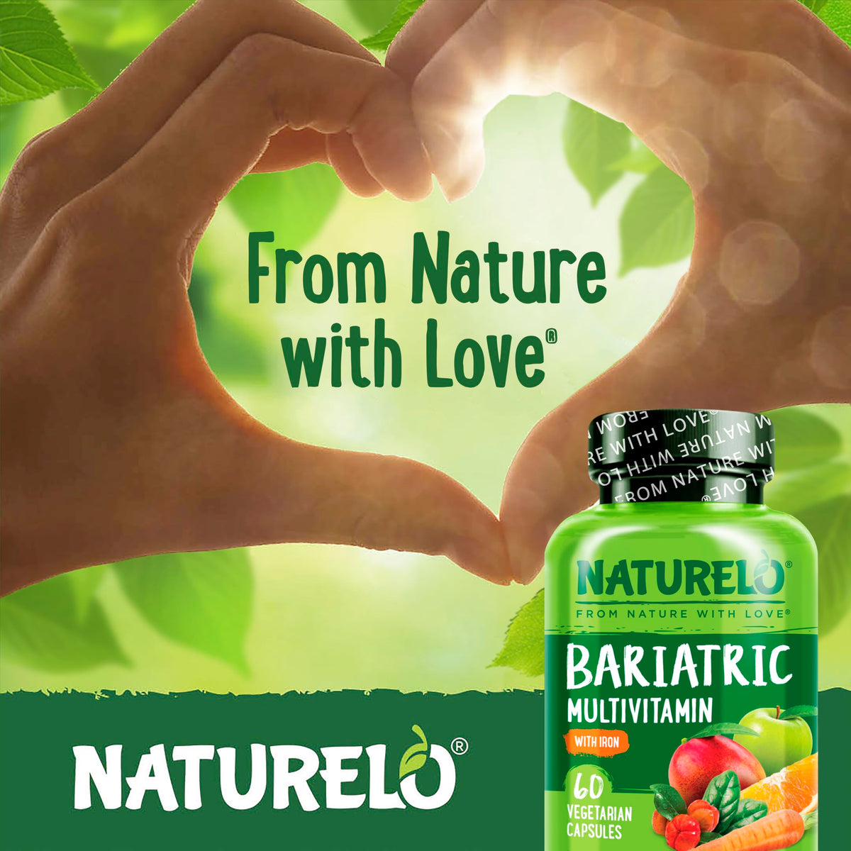 NATURELO Multivitamine Bariatique 60 capsules à côté d'un verre d'eau