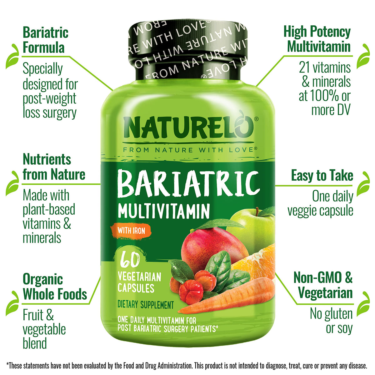 NATURELO Multivitamine Bariatique 60 capsules avec fer vue arrière