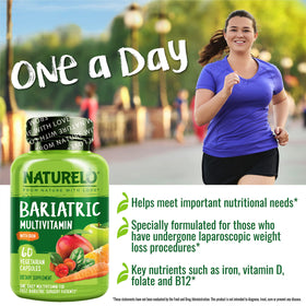 NATURELO Multivitamine Bariatique 60 capsules ouvertes montrant les capsules