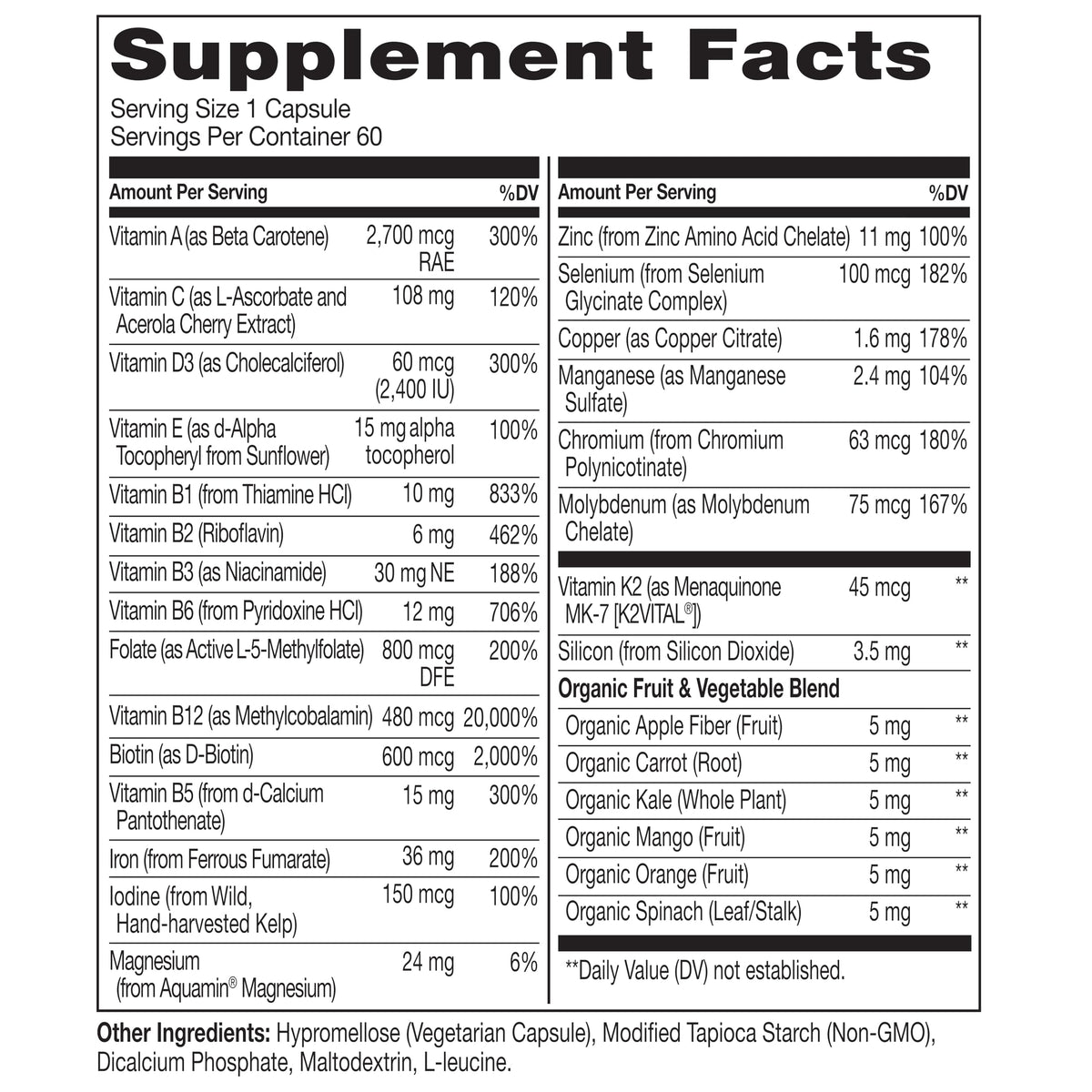 NATURELO Multivitamine Bariatique 60 capsules sur fond blanc