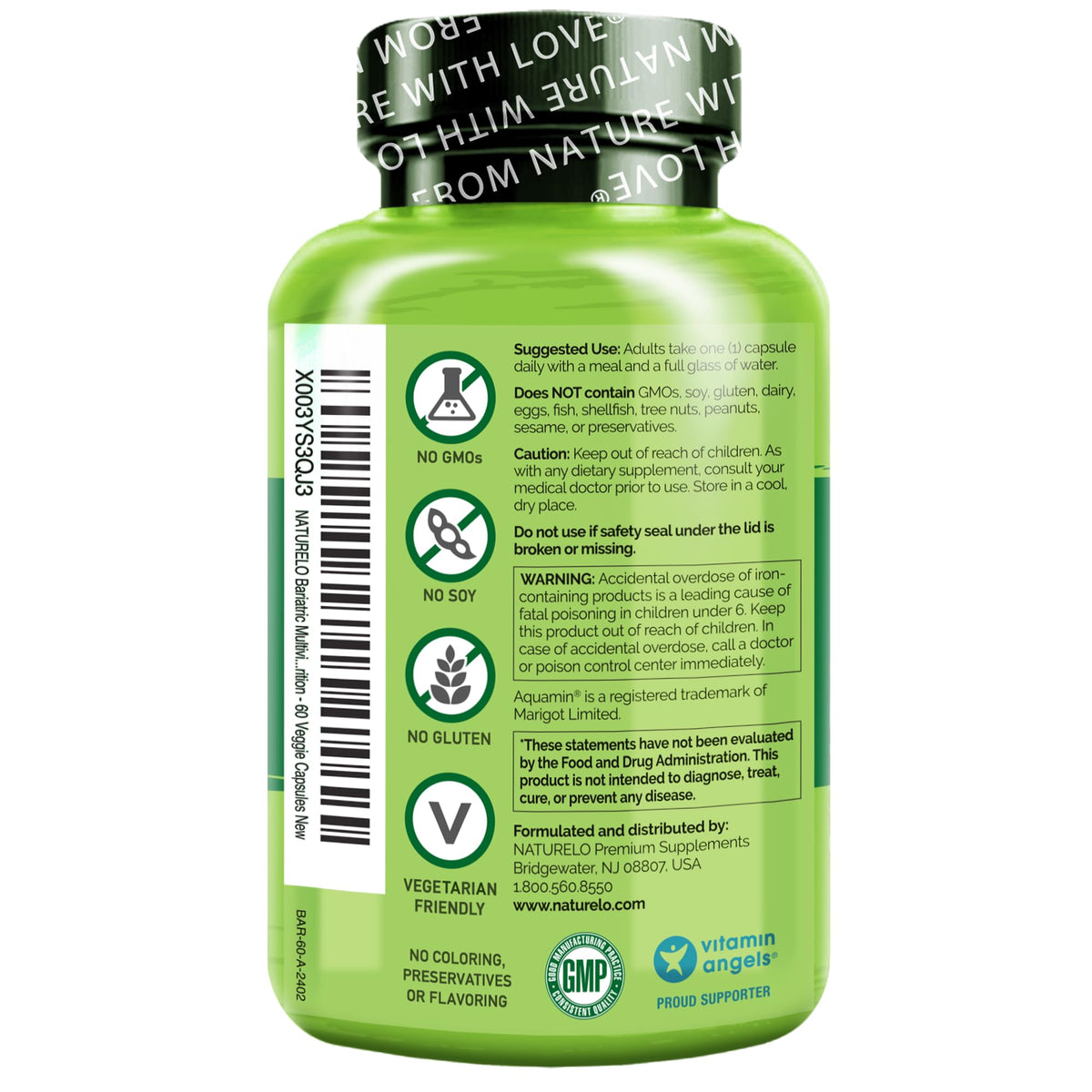 NATURELO Multivitamine Bariatique 60 capsules sur une table en bois