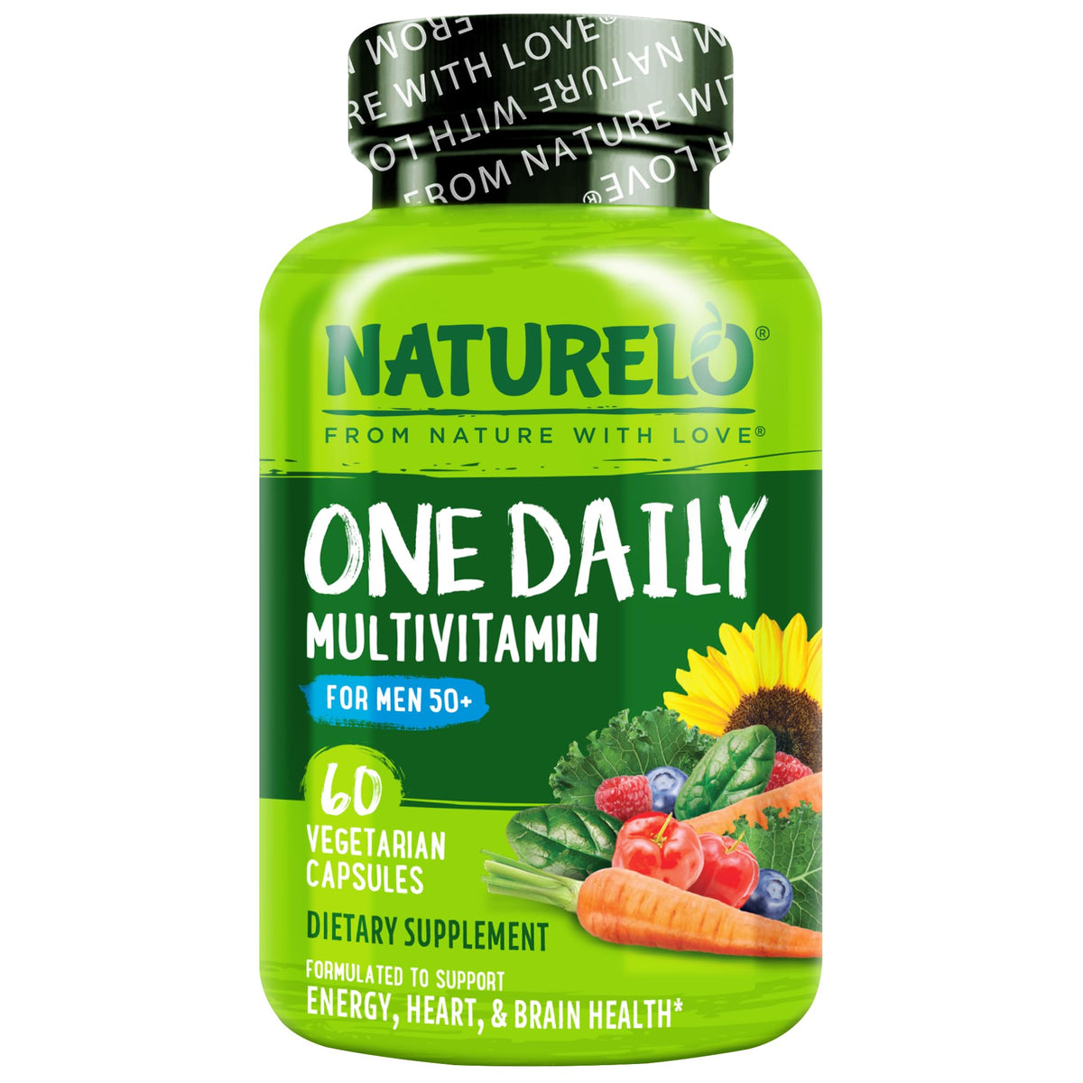 NATURELO Multivitamine pour Hommes 50+ 60 Gélules Végétariennes - Vue de face