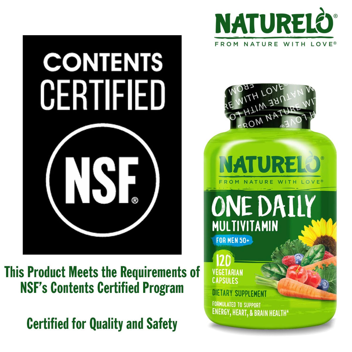 NATURELO Multivitamine pour Hommes 50+, capsules dans la main