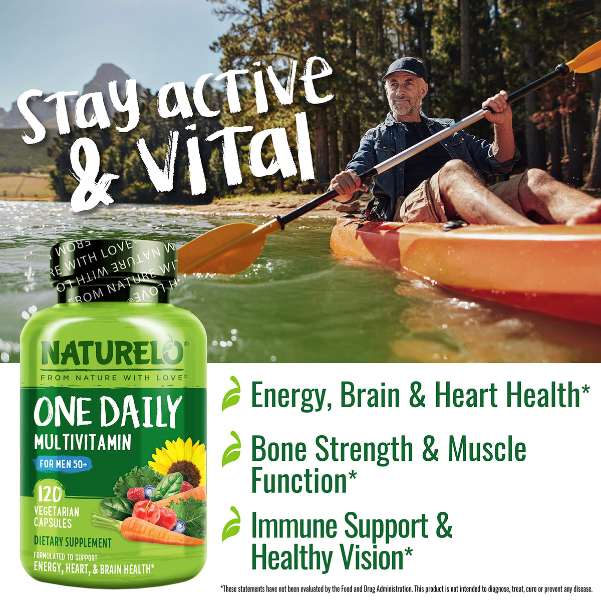 NATURELO Multivitamine pour Hommes 50+, vue arrière de l'emballage