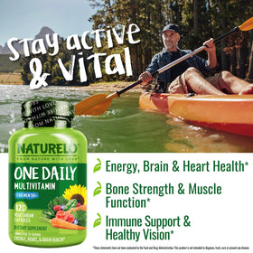 NATURELO Multivitamine pour Hommes 50+, vue arrière de l'emballage