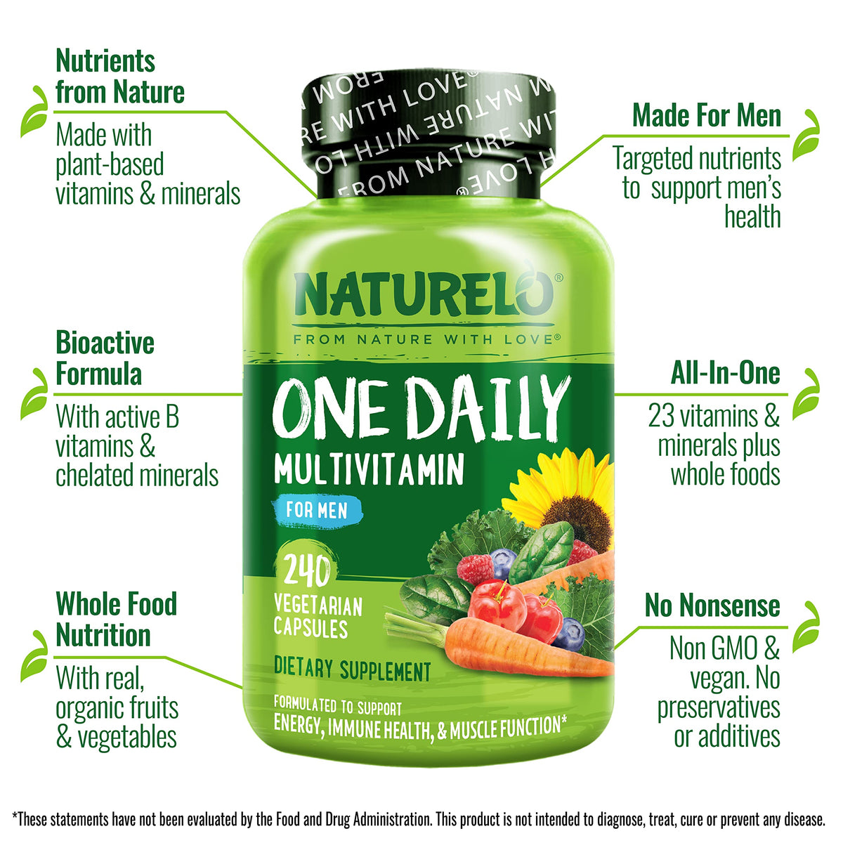 NATURELO Multivitamine pour Hommes - capsules dans un verre