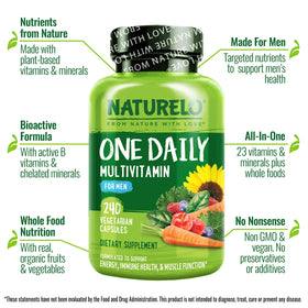 NATURELO Multivitamine pour Hommes - capsules dans un verre