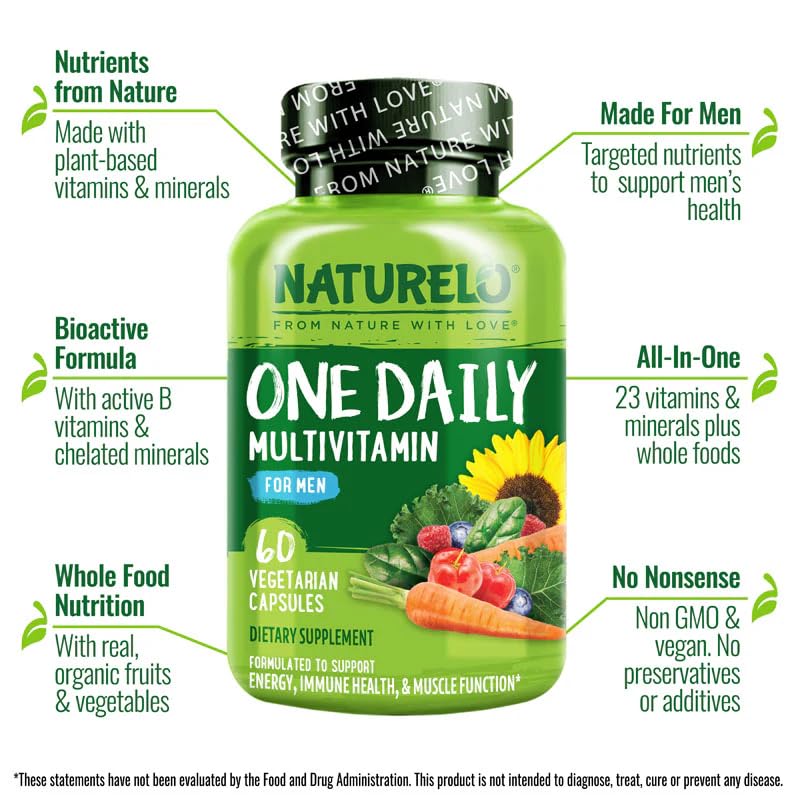 NATURELO Multivitamine pour Hommes, capsules végétariennes en gros plan