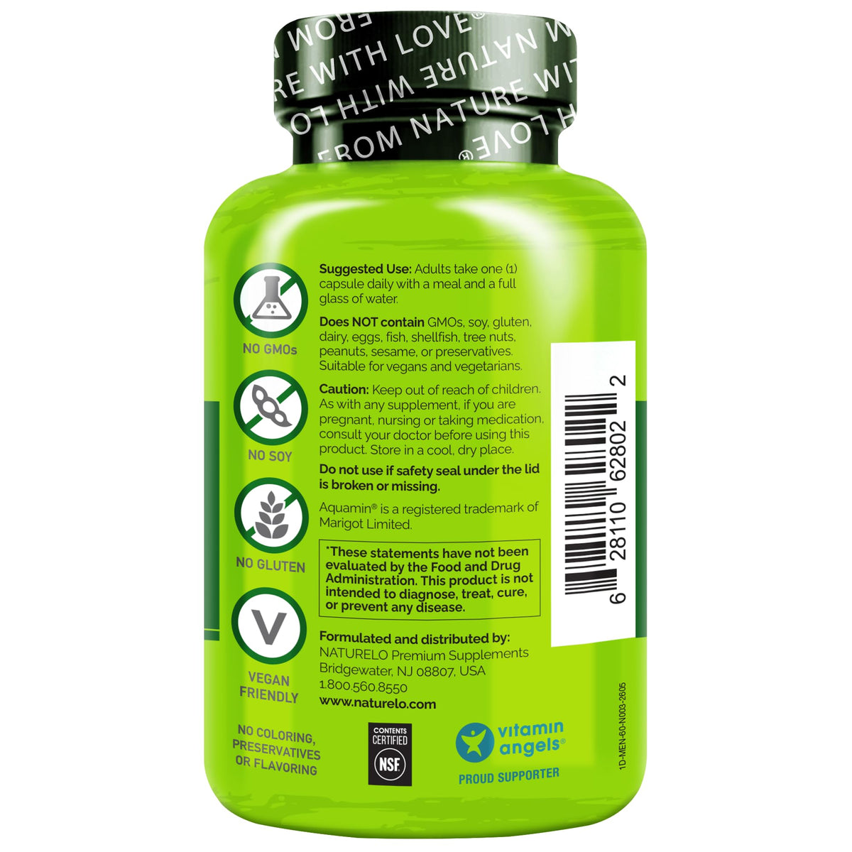 NATURELO Multivitamine pour Hommes, étiquette avec ingrédients