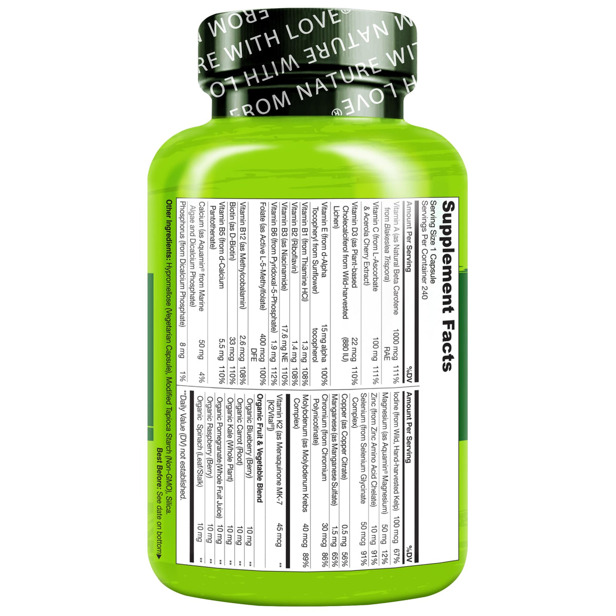 NATURELO Multivitamine pour Hommes - vue de l'arrière de l'emballage