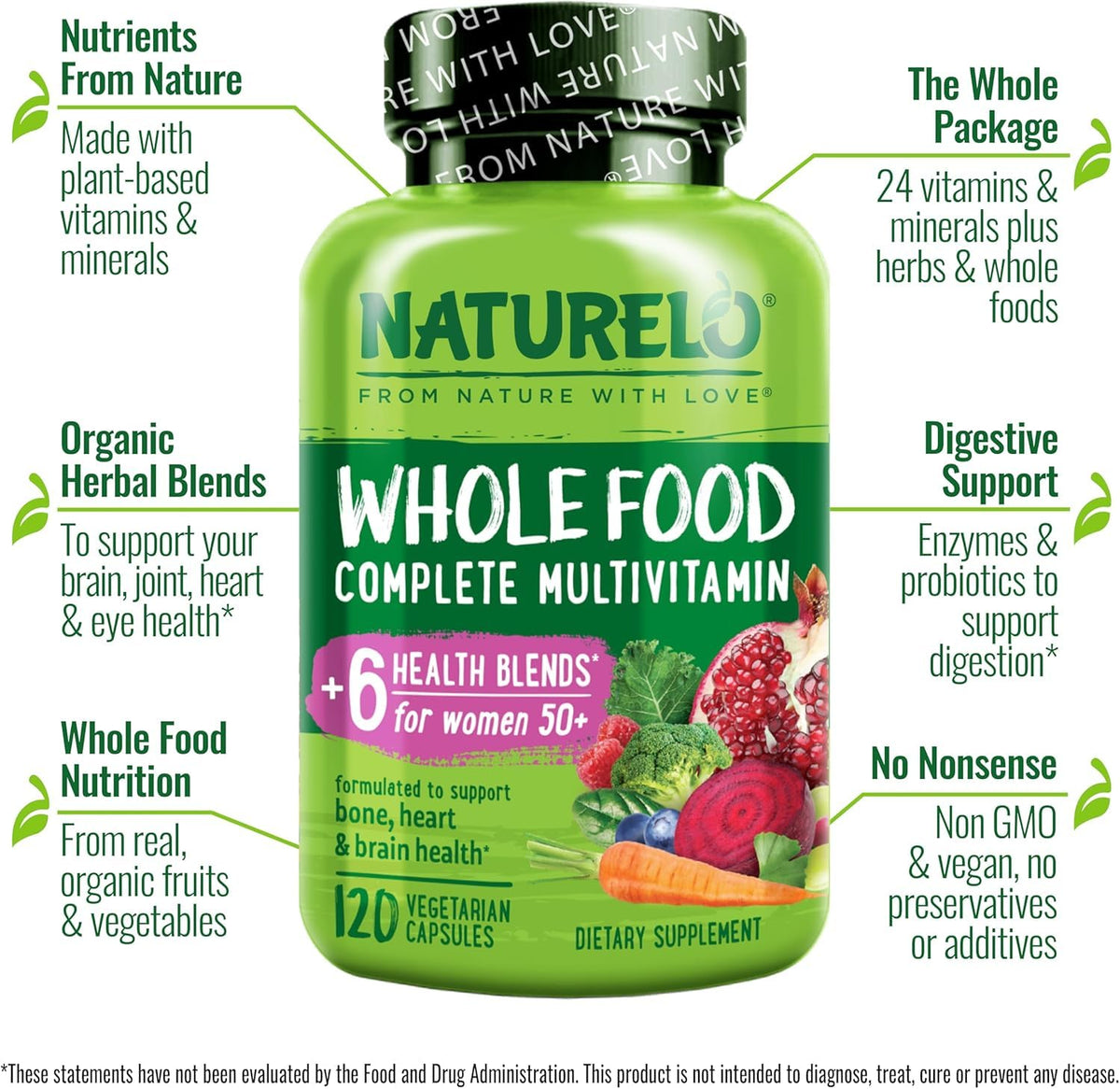 NATURELO Multivitamines 50+ ingrédients à base de plantes